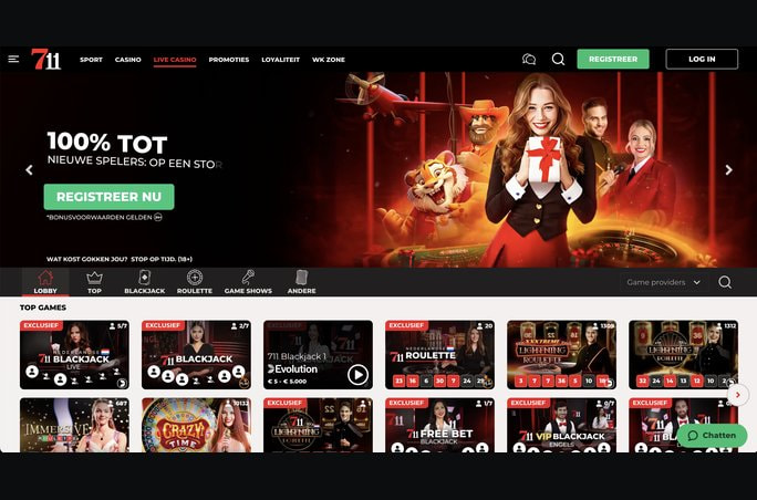 Live casino van 711 met Nederlandse blackjack- en roulettetafels