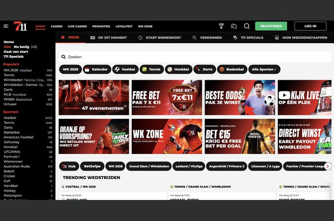 Sportsbook van 711 met voetbal, tennis en WK 2026