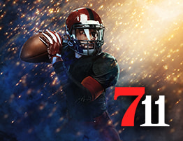 American football speler en een 711 Casino logo