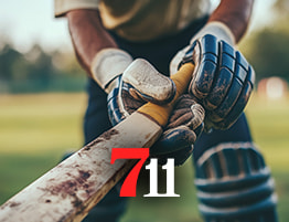 Cricket speler en 711 Casino logo