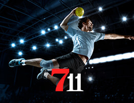 Handbalspeler en 711 Casino logo