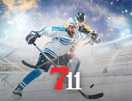 IJshockeyspeler en 711 Casino logo