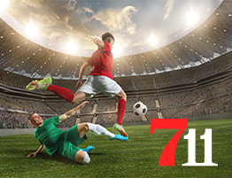 Voetballer en 711 Casino logo