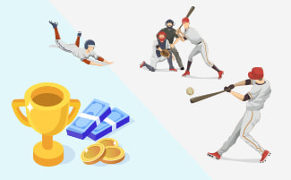 Honkbalspel, een beker en geld