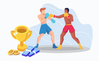 Boksen spel, een beker en geld