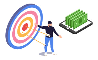 Een dartpijl, een telefoon en geld