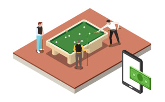 Snookerspelers spelen, een telefoon en geld