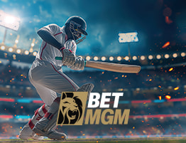 Cricket speler en BetMGM logo