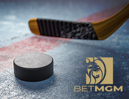 Hockeywedstrijd en een BetMGM logo