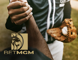 Honkbalspeler en een BetMGM logo