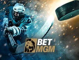 IJshockeyspeler en BetMGM logo