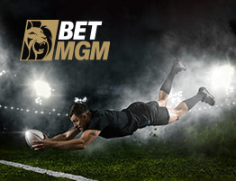Rugbyspel en een BetMGM logo