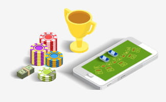 Blackjack spelen met een telefoon, een beker, fiches en geld