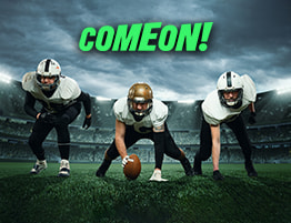 American football spelers en een ComeOn! logo