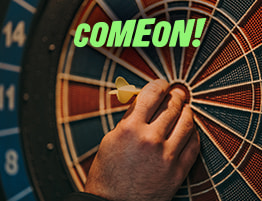 Dartspeler en een ComeOn! logo