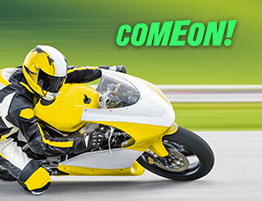 MotoGP racer en een ComeOn! logo