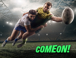Rugbyspel en een ComeOn! logo