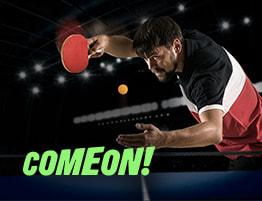 Tafeltennisser en een ComeOn! logo