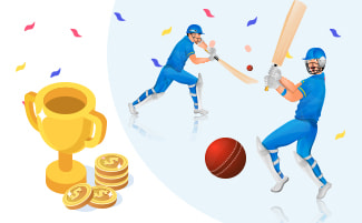 Cricketspelers, een beker en geld