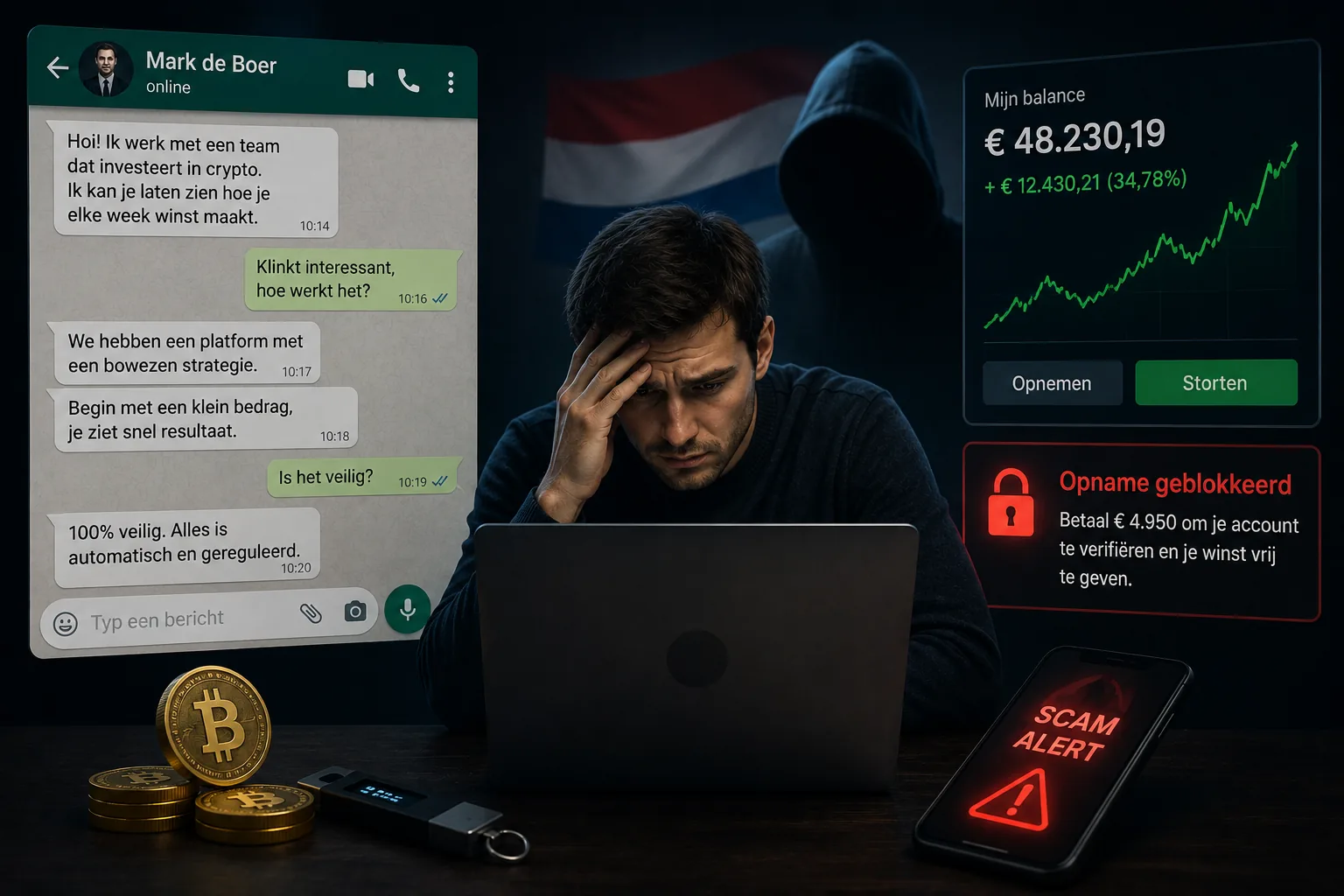 Vrouw chat op een datingsite met een oplichter met verborgen identiteit