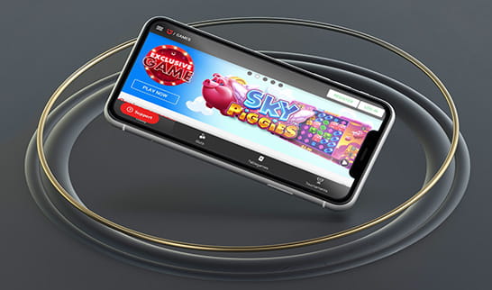 Een smartphone waarop het Circus Casino mobiele platform wordt getoond