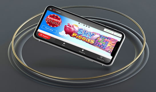 Een smartphone waarop het Circus Casino mobiele platform wordt getoond