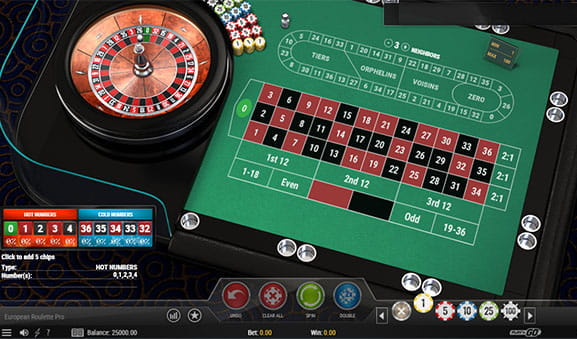 Speelveld Europees Roulette Pro met inzetmogelijkheden