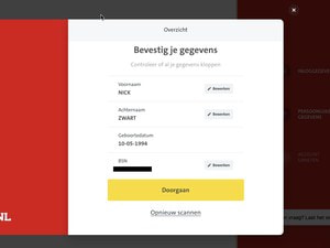 iDIN-overzicht met persoonsgegevens ter bevestiging bij Jack's Casino