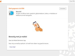 iDIN-scherm van de bank waarop je de gegevensdeling met Circus goedkeurt
