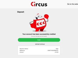 Bevestiging van Circus dat de storting is gelukt en je account is aangevuld, met de stortingsgegevens