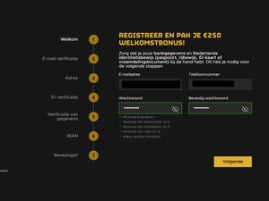 Registratiescherm van Fair Play Casino met velden voor e-mailadres, telefoonnummer en wachtwoord