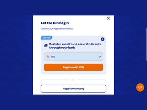 Registratiescherm van Kansino met de keuze tussen registreren via iDIN of handmatig