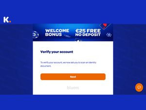 Scherm van Kansino waarop je je account verifieert met een scan van je identiteitsbewijs