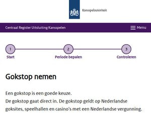 Inschrijfscherm voor een gokstop in het Cruks-register van de Kansspelautoriteit