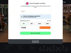 Scherm van One Casino waarop je je bankrekening koppelt met een iDEAL-storting