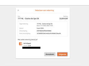 Bankscherm om de rekening voor de betaling te kiezen