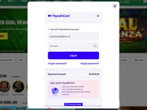 Inlogscherm van het paysafecard-account met het betaalbedrag van €10