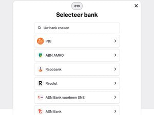 Scherm Selecteer bank van Trustly met onder andere ING, ABN AMRO en Rabobank
