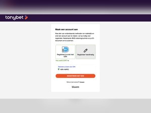 Aanmeldvenster van Tonybet met de keuze tussen registreren met iDIN en handmatig registreren