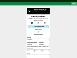 Registratiescherm van Unibet met de keuze tussen registreren met iDIN of handmatig gegevens invullen