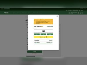Stortingsscherm van Unibet met iDEAL of Wero, een bedrag van € 25 en de resterende stortingslimiet