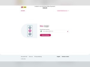 Betaalomgeving van iDEAL met het stortingsbedrag van € 25 en de geselecteerde bankrekening