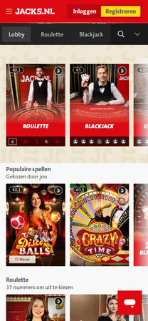 JACKS.NL mobiel live casino met live dealer spellen