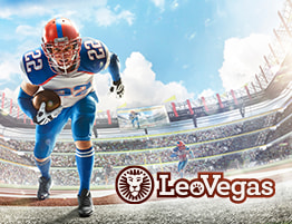 American football spelers en een LeoVegas logo