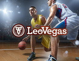 Basketbal speler en LeoVegas logo