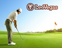 Een golfspeler en LeoVegas logo