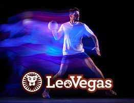Handbalspeler en LeoVegas logo