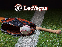 Honkbal attributen en een LeoVegas logo