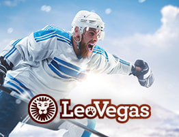 IJshockeyspeler en LeoVegas logo