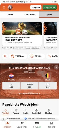 LeoVegas sportsbook met sportweddenschappen en live odds